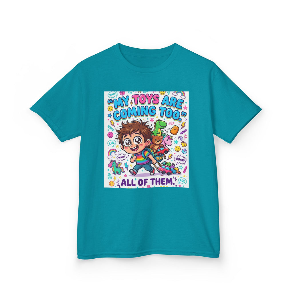 My Toys Are Coming Too Kids T-Shirt | Cute Cartoon Kid, Toys & Dinosaur Design