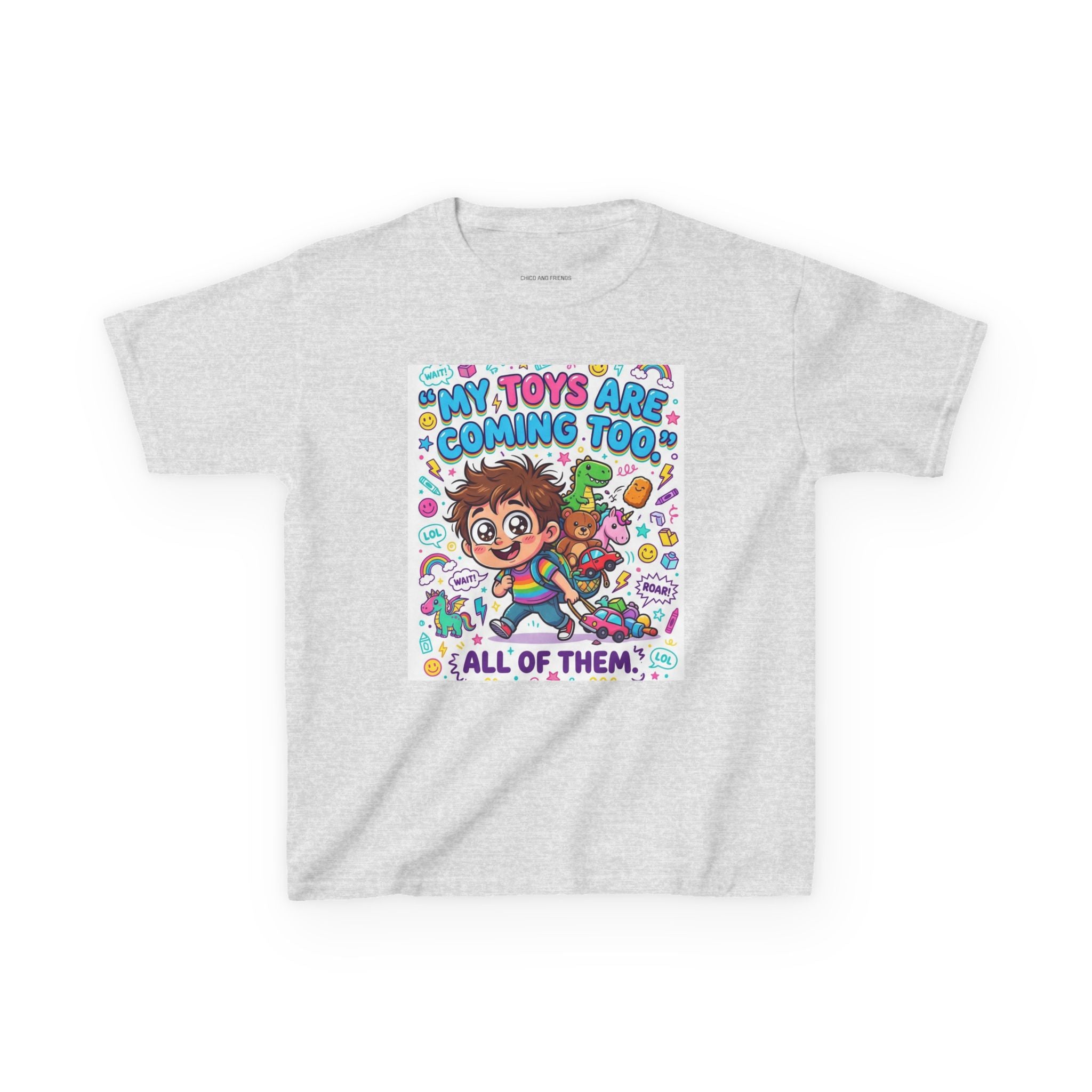 My Toys Are Coming Too Kids T-Shirt | Cute Cartoon Kid, Toys & Dinosaur Design
