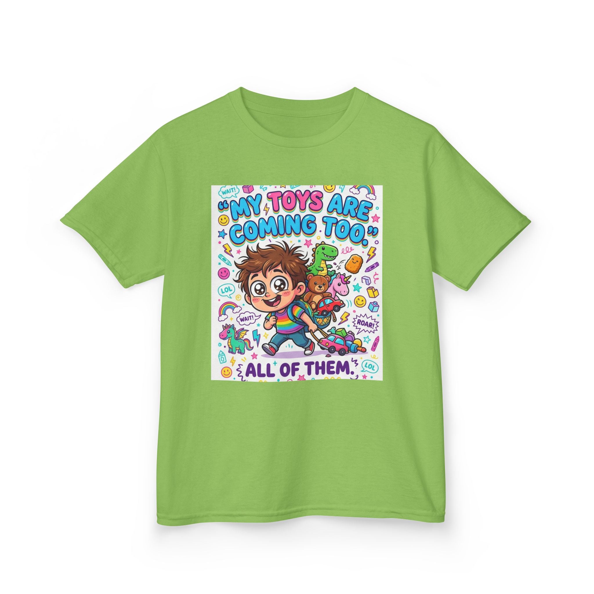 My Toys Are Coming Too Kids T-Shirt | Cute Cartoon Kid, Toys & Dinosaur Design