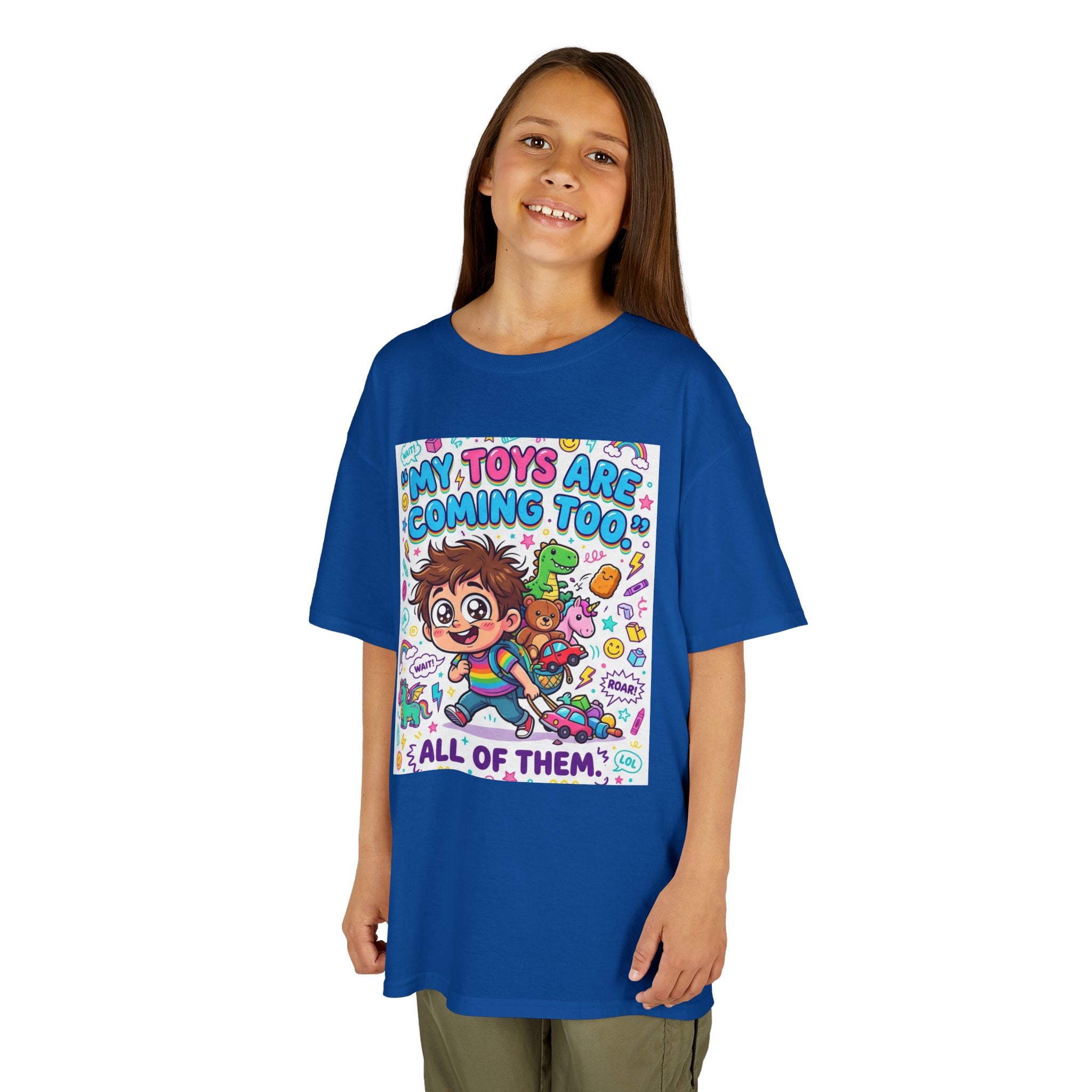 My Toys Are Coming Too Kids T-Shirt | Cute Cartoon Kid, Toys & Dinosaur Design