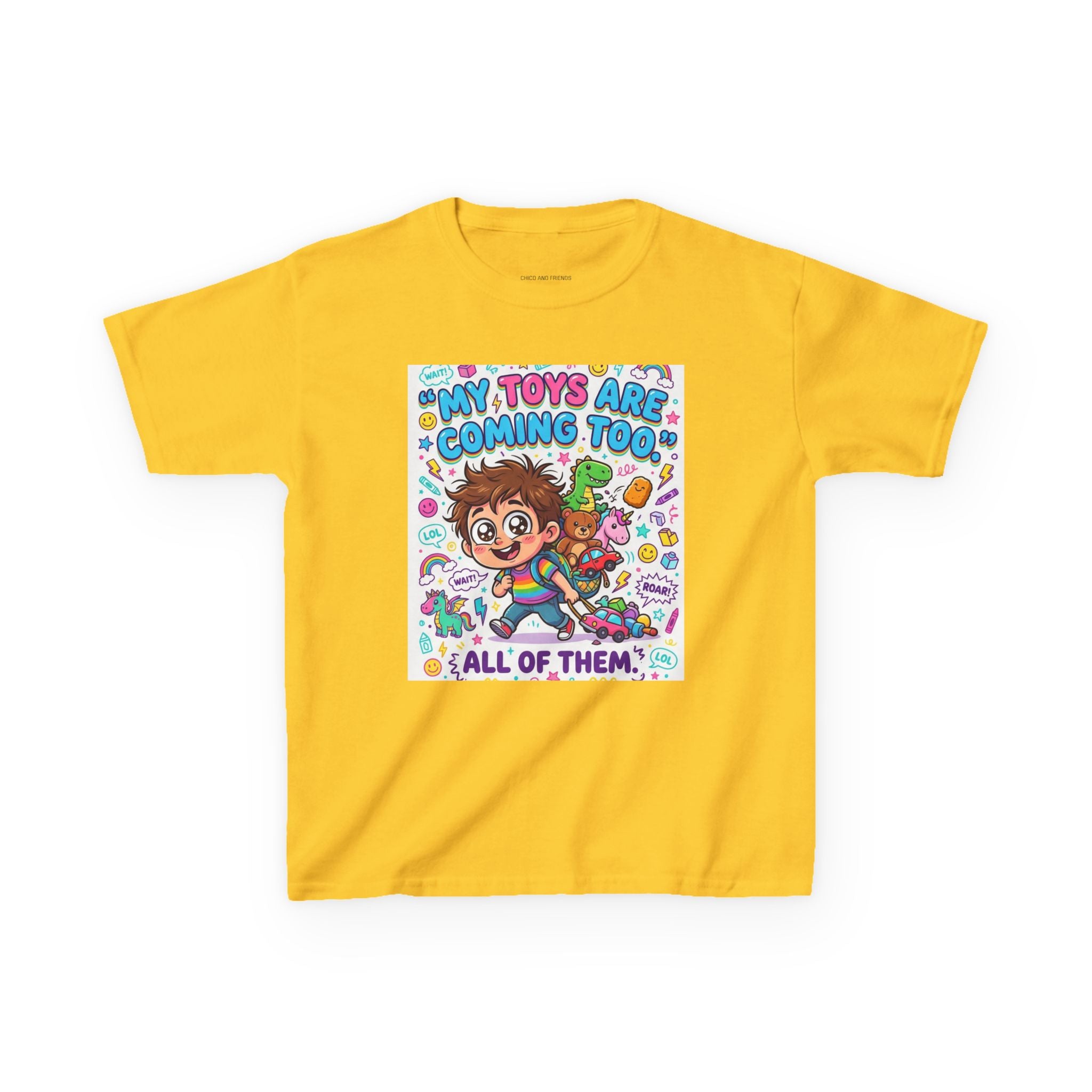 My Toys Are Coming Too Kids T-Shirt | Cute Cartoon Kid, Toys & Dinosaur Design