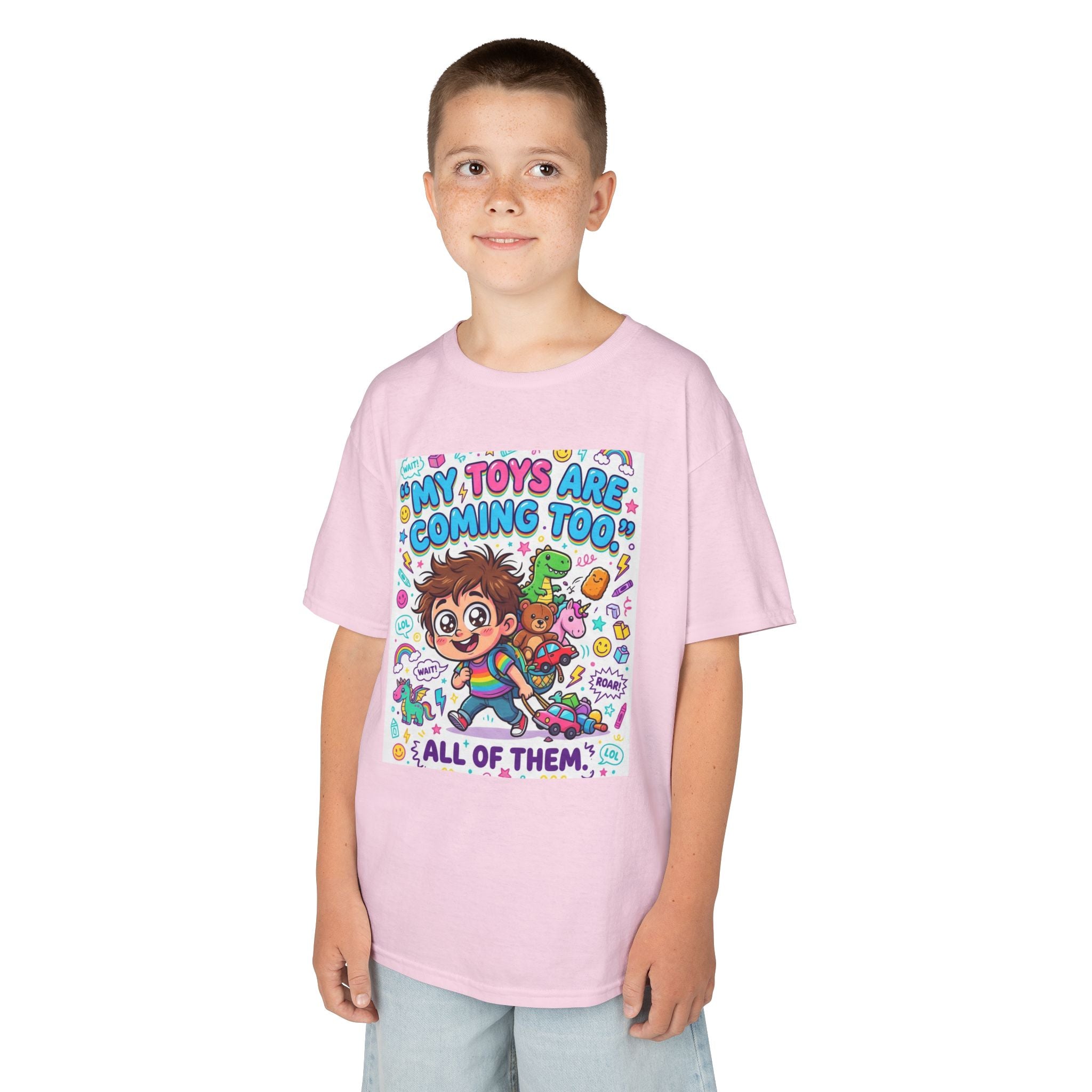 My Toys Are Coming Too Kids T-Shirt | Cute Cartoon Kid, Toys & Dinosaur Design