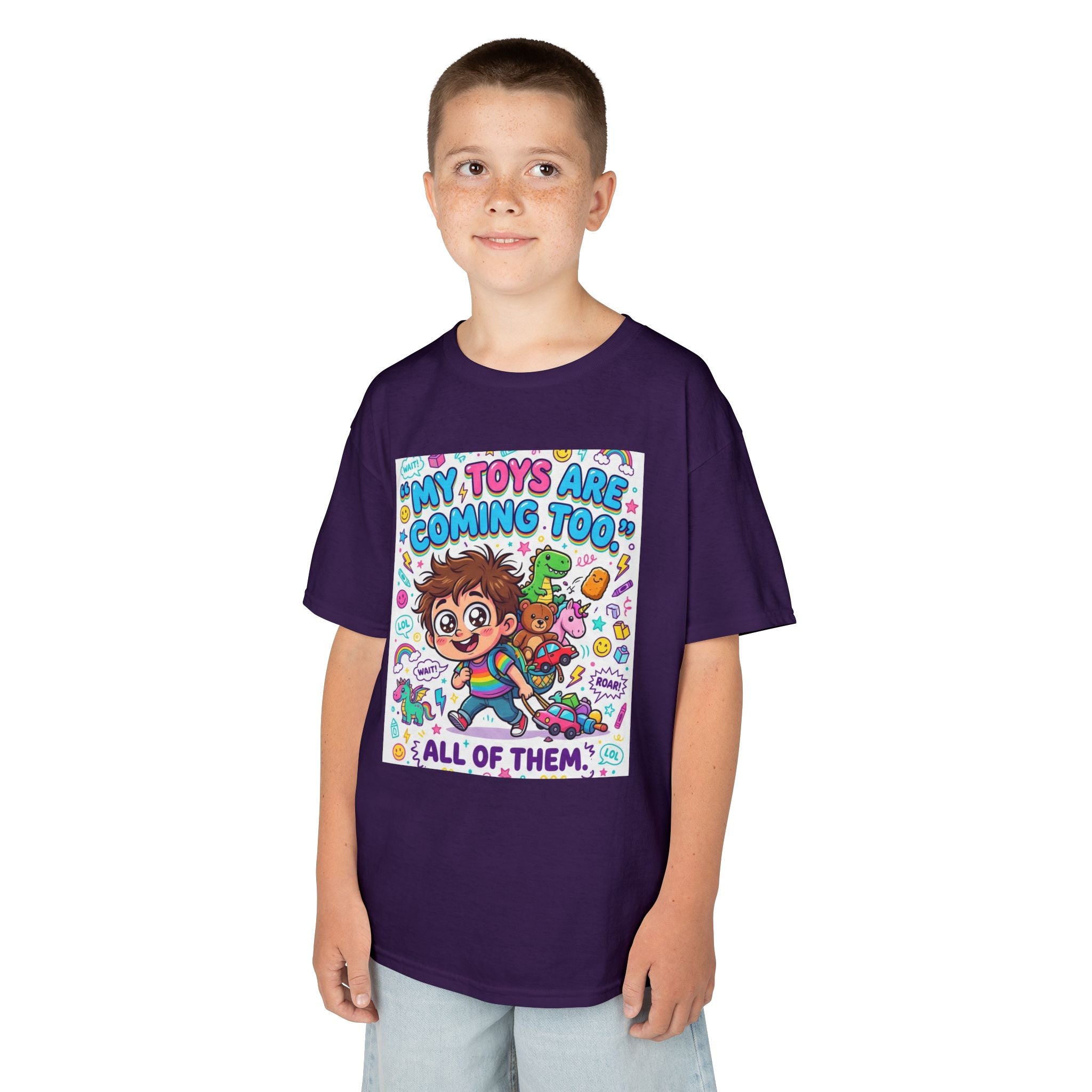 My Toys Are Coming Too Kids T-Shirt | Cute Cartoon Kid, Toys & Dinosaur Design