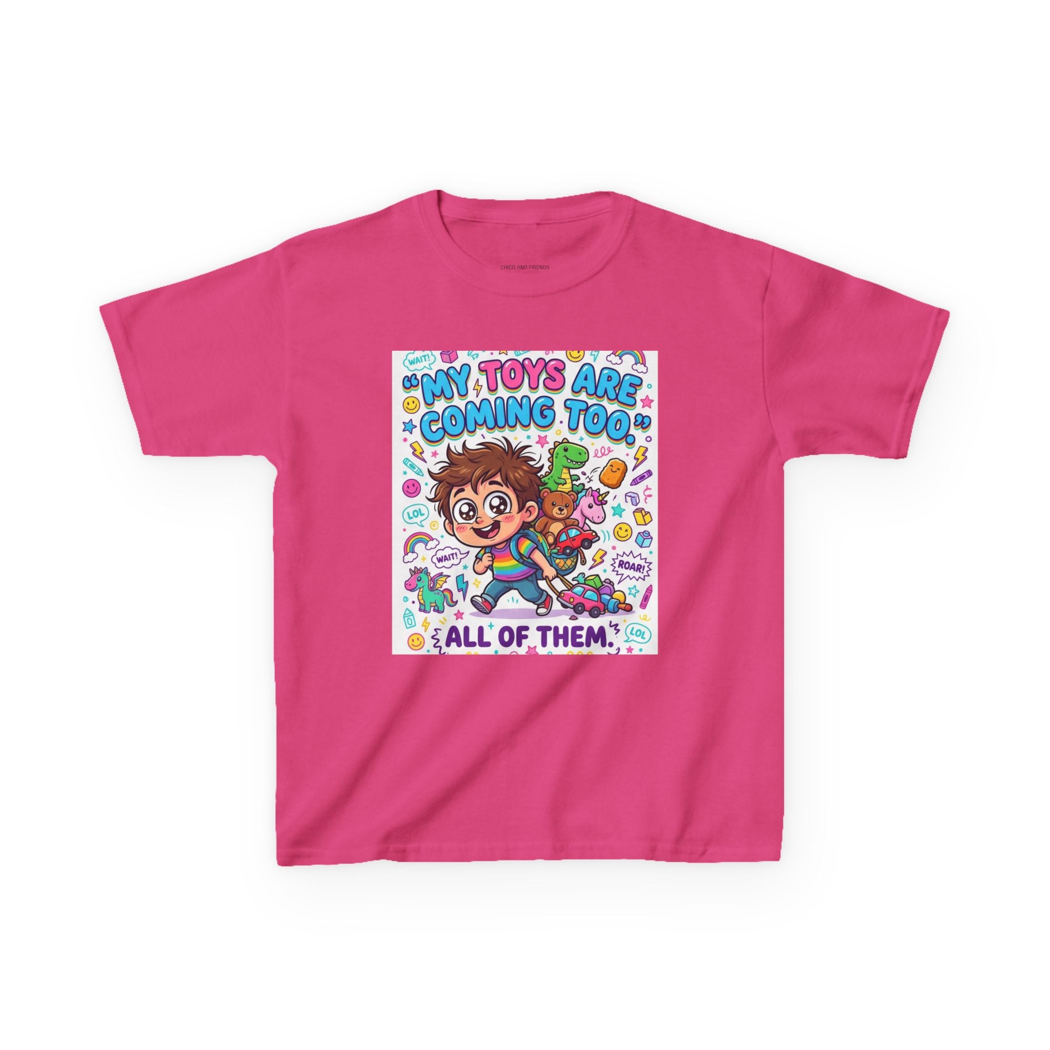 My Toys Are Coming Too Kids T-Shirt | Cute Cartoon Kid, Toys & Dinosaur Design