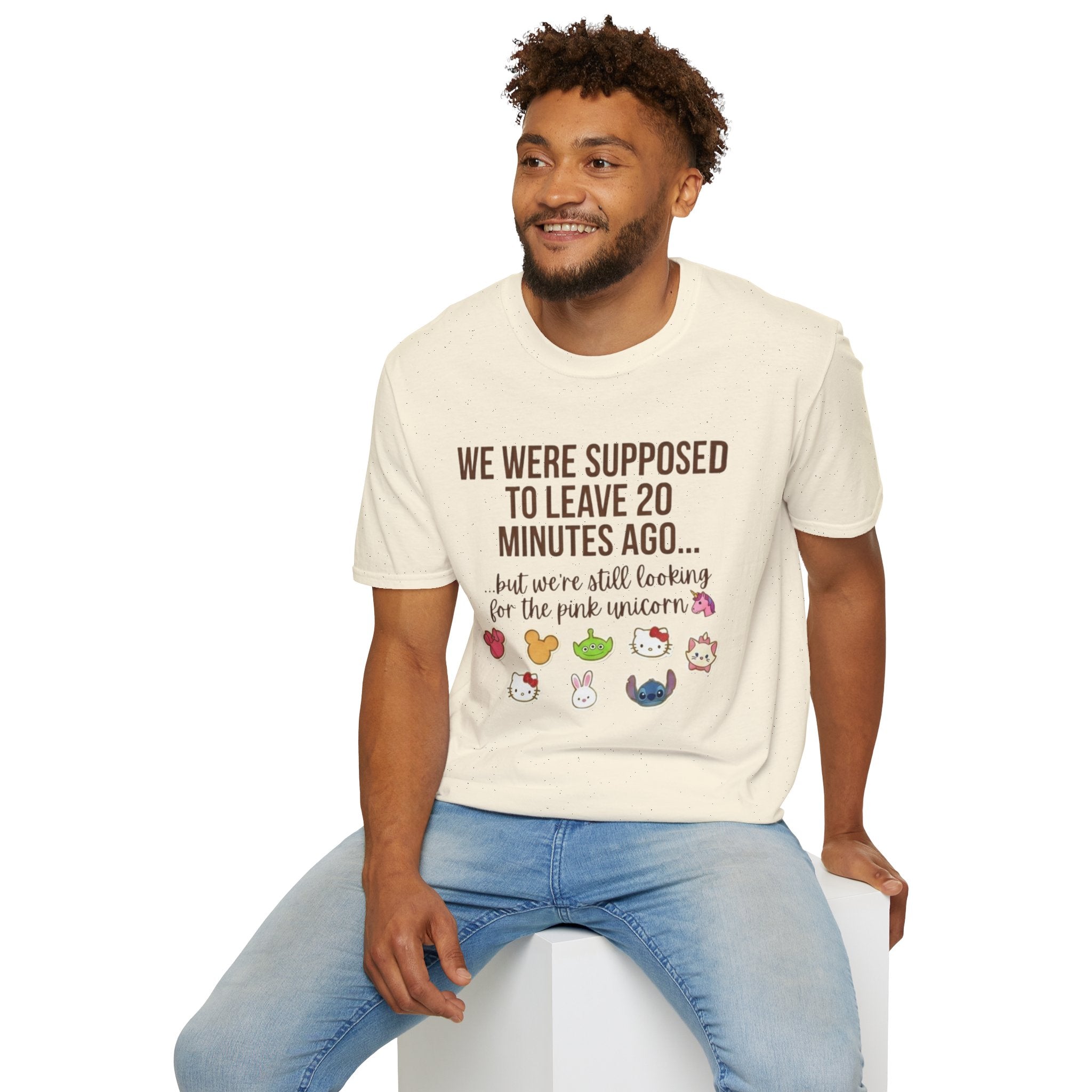 Funny Mom T-Shirt — “We Were Supposed To Leave 20 Minutes Ago… but we’re still looking for the pink unicorn”