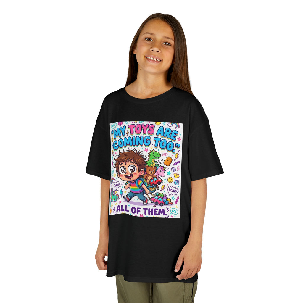 My Toys Are Coming Too Kids T-Shirt | Cute Cartoon Kid, Toys & Dinosaur Design