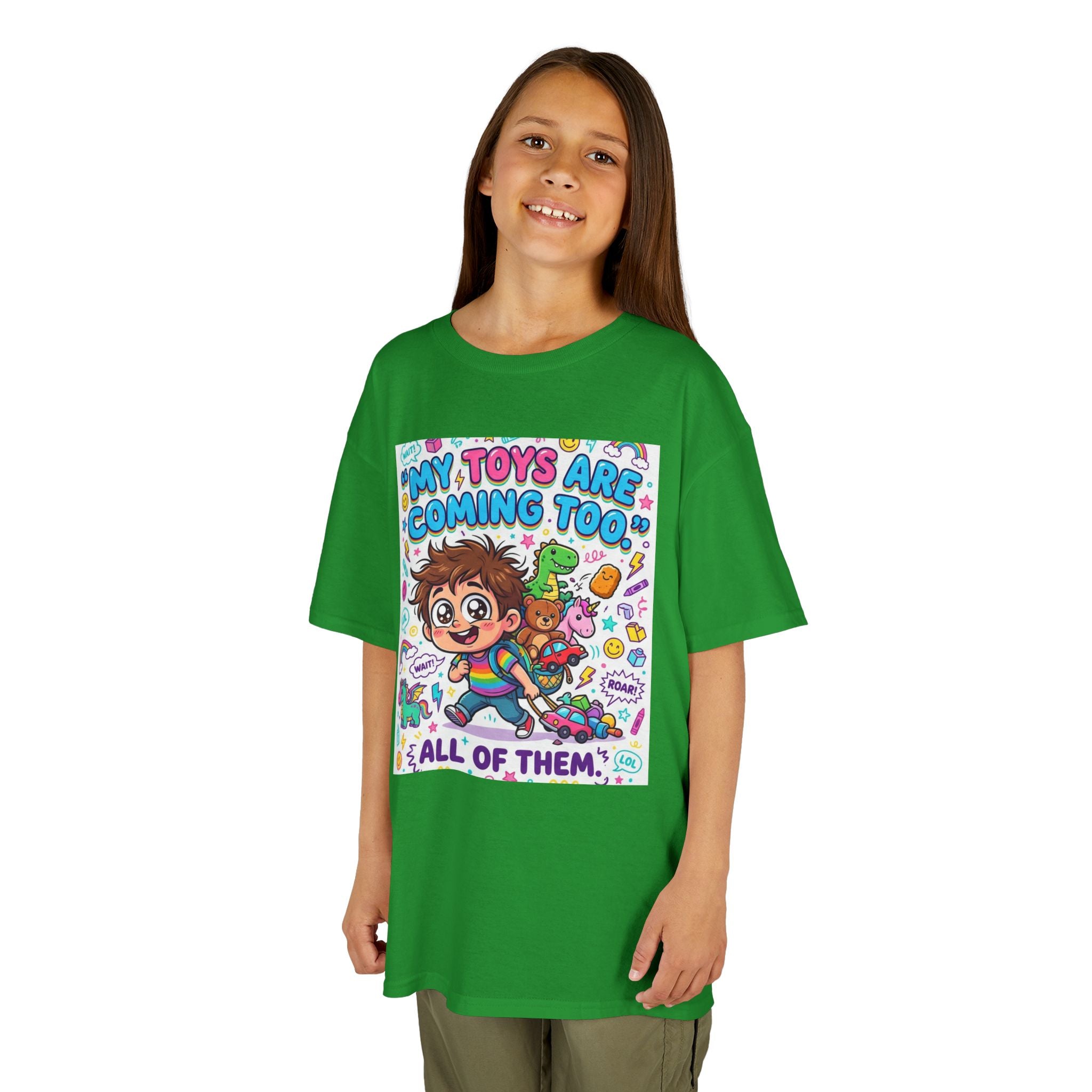My Toys Are Coming Too Kids T-Shirt | Cute Cartoon Kid, Toys & Dinosaur Design