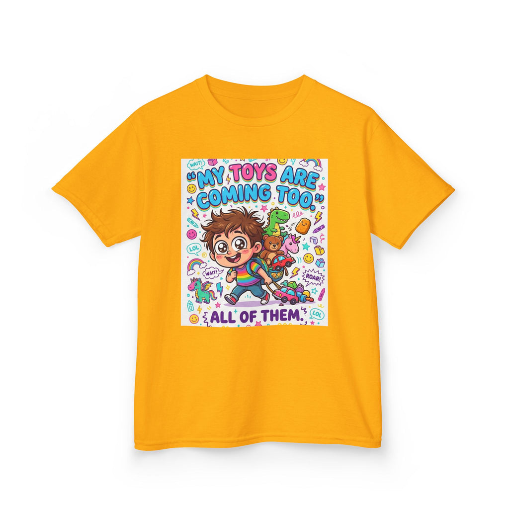 My Toys Are Coming Too Kids T-Shirt | Cute Cartoon Kid, Toys & Dinosaur Design