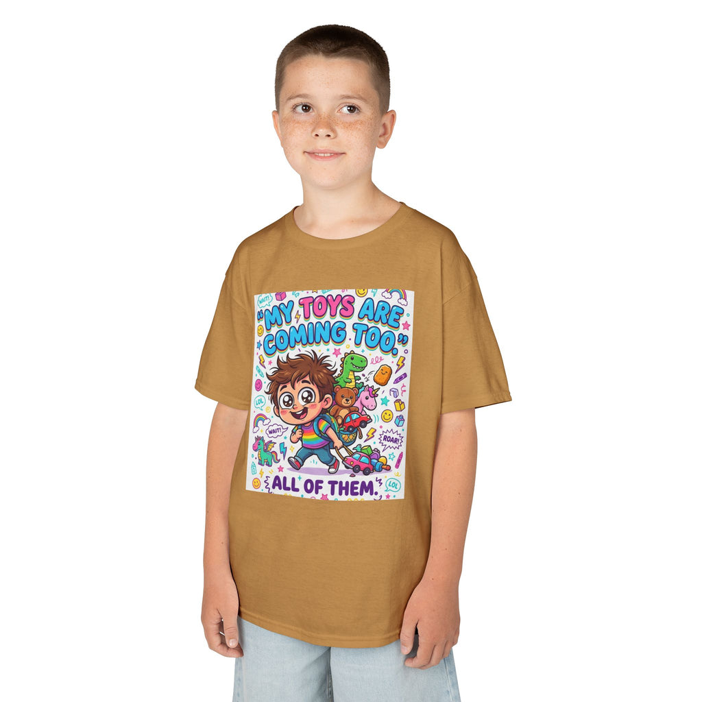 My Toys Are Coming Too Kids T-Shirt | Cute Cartoon Kid, Toys & Dinosaur Design