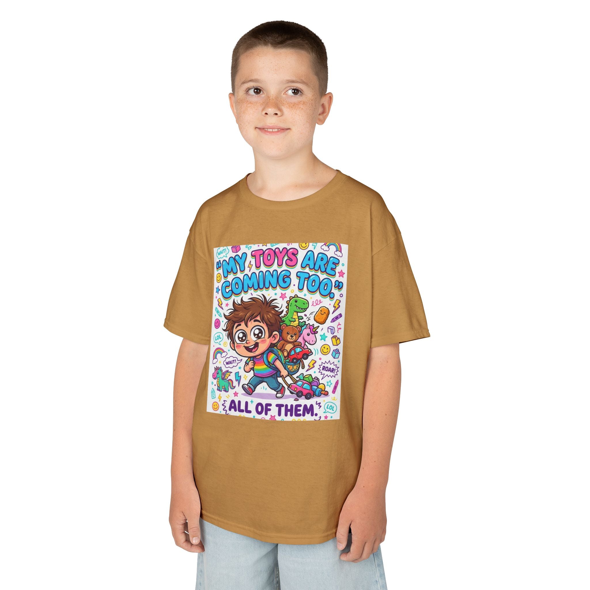 My Toys Are Coming Too Kids T-Shirt | Cute Cartoon Kid, Toys & Dinosaur Design