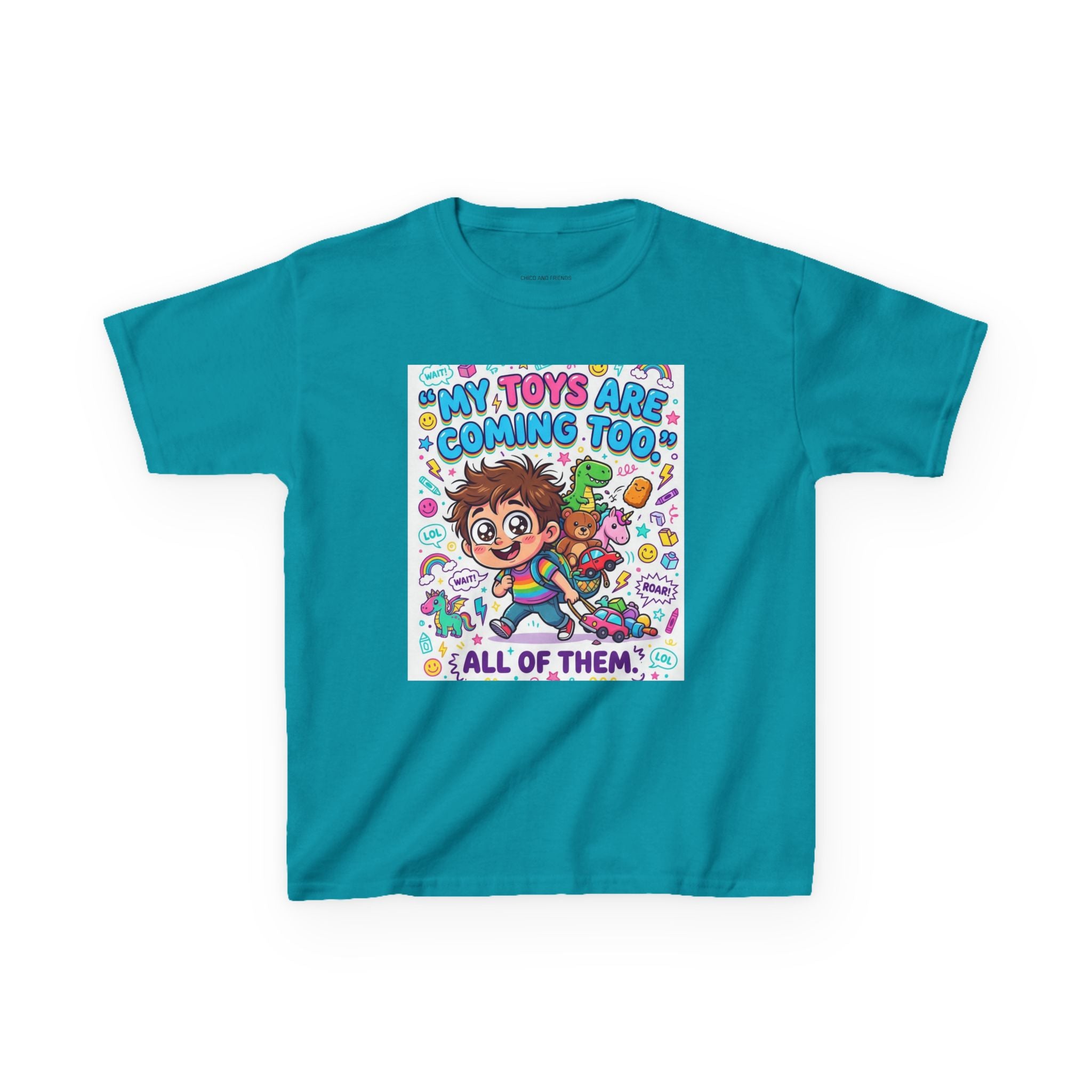 My Toys Are Coming Too Kids T-Shirt | Cute Cartoon Kid, Toys & Dinosaur Design