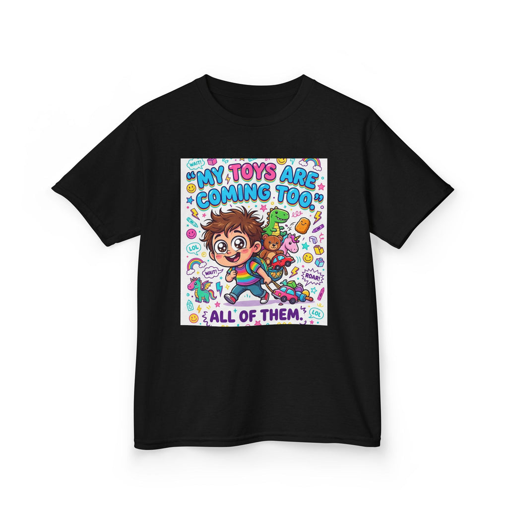 My Toys Are Coming Too Kids T-Shirt | Cute Cartoon Kid, Toys & Dinosaur Design