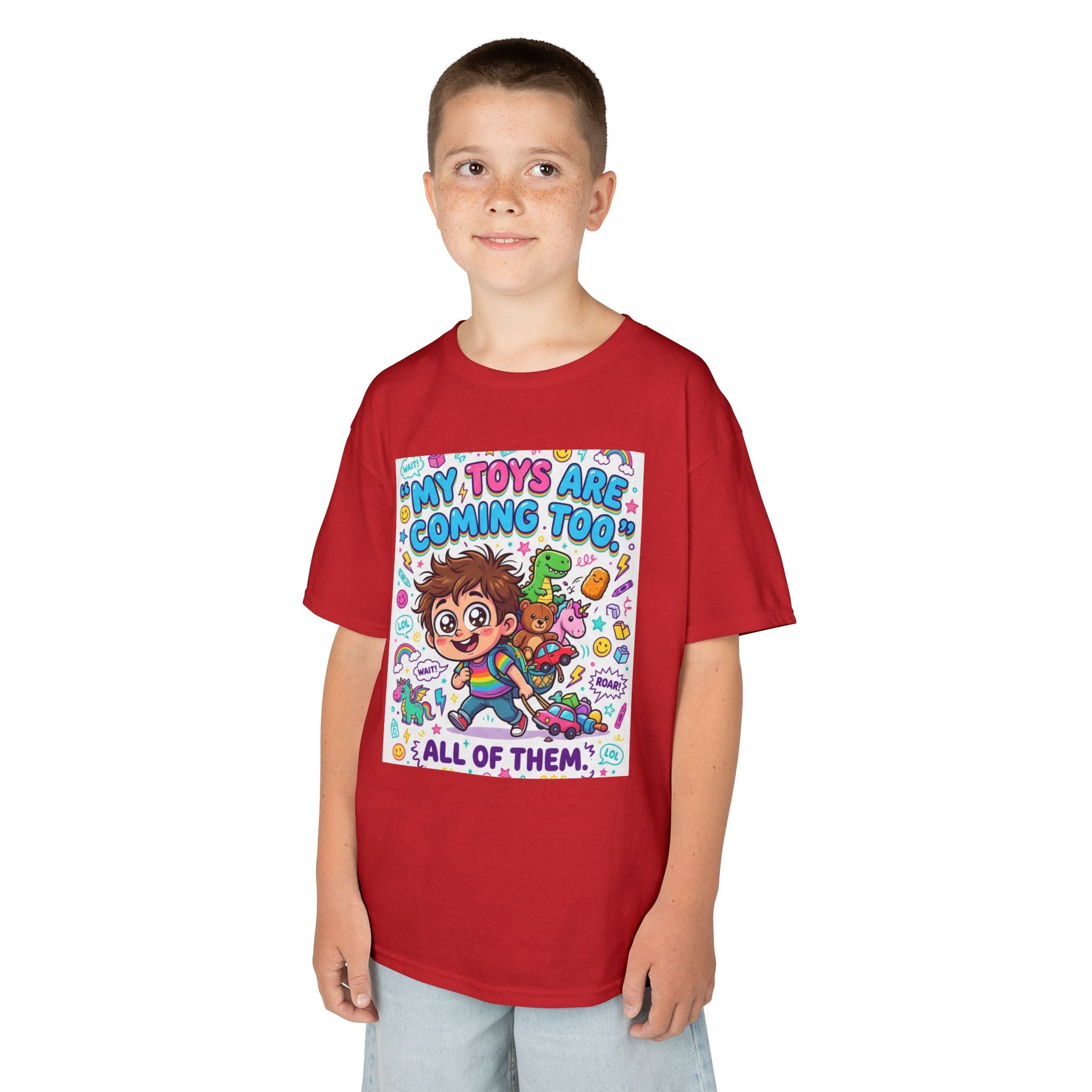 My Toys Are Coming Too Kids T-Shirt | Cute Cartoon Kid, Toys & Dinosaur Design