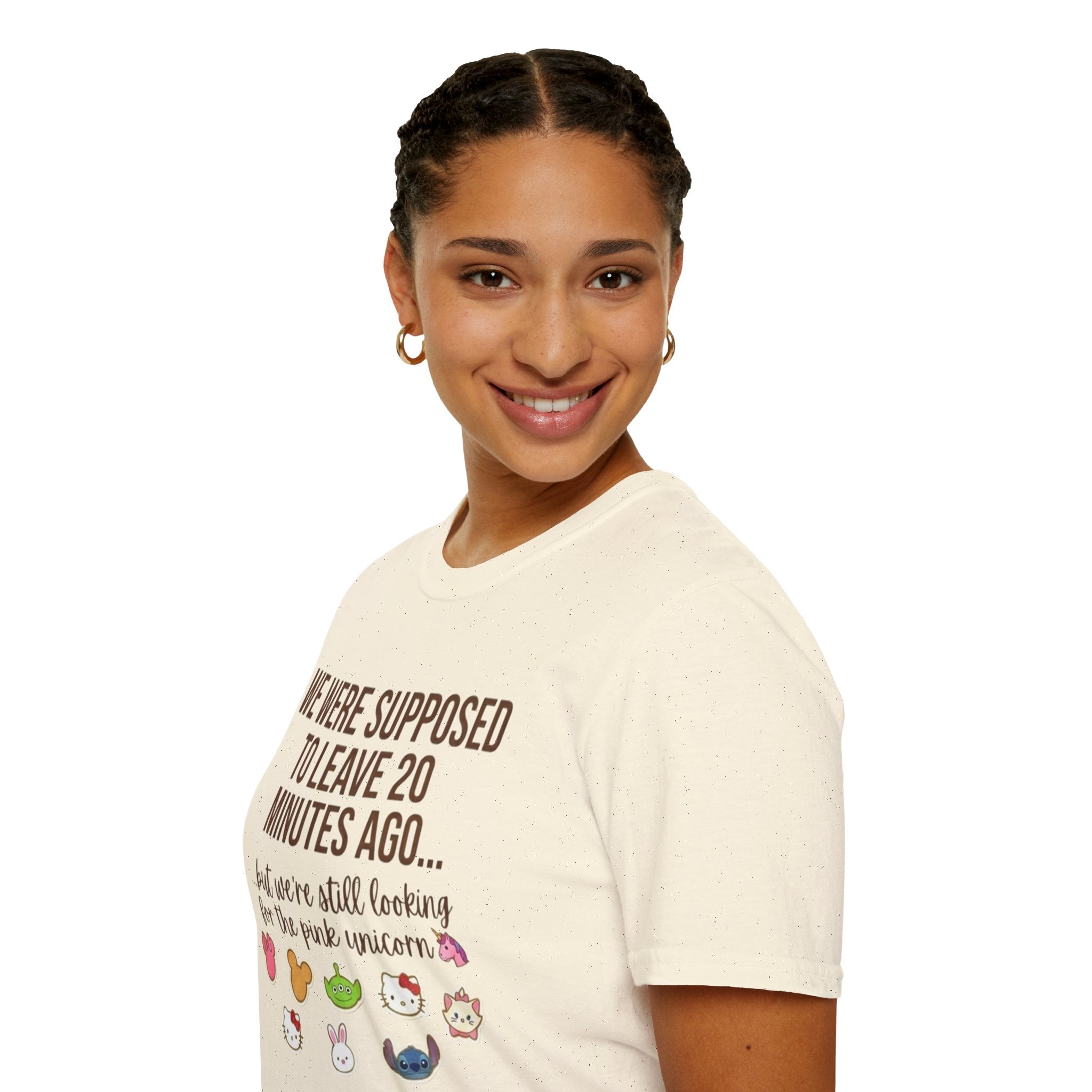 Funny Mom T-Shirt — “We Were Supposed To Leave 20 Minutes Ago… but we’re still looking for the pink unicorn”