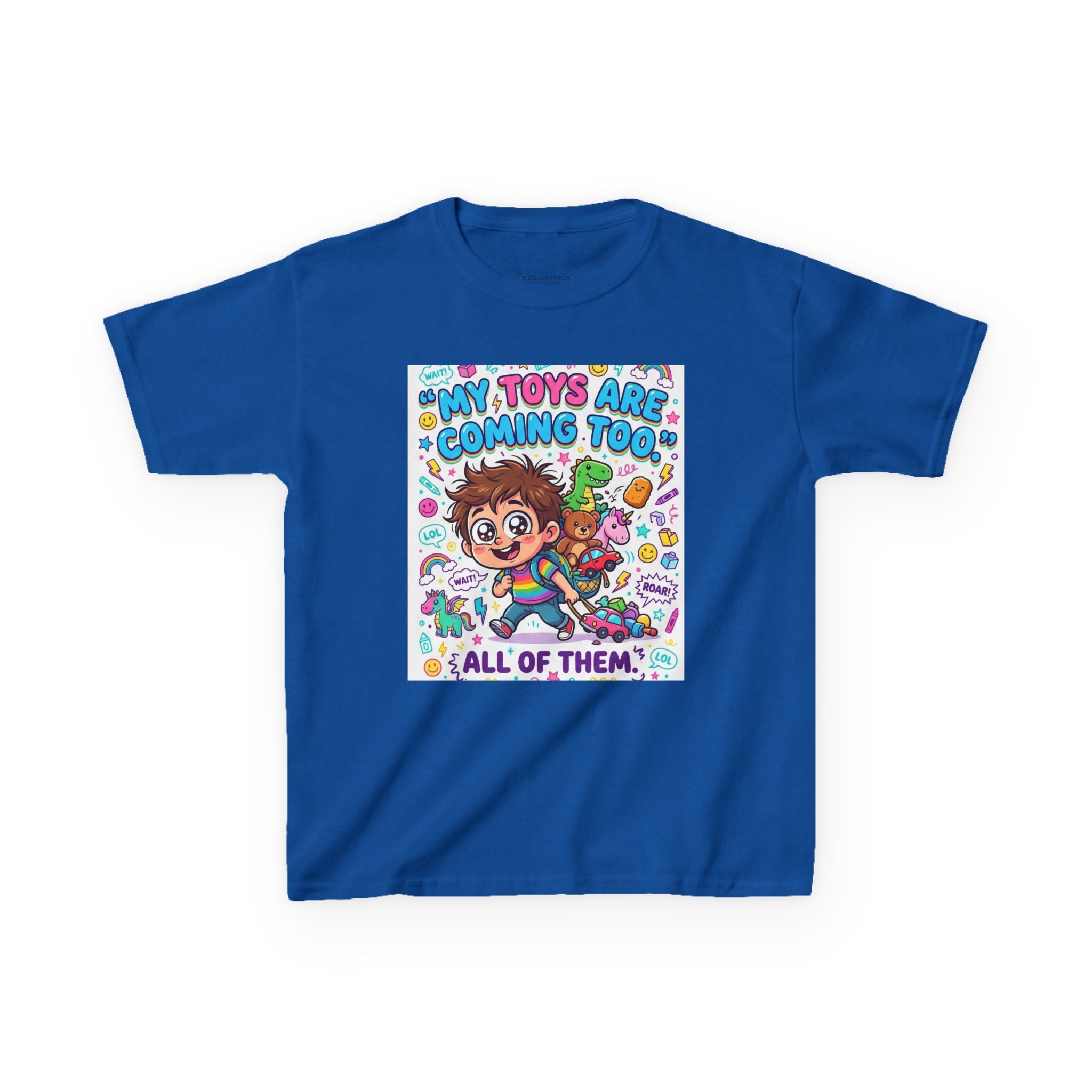 My Toys Are Coming Too Kids T-Shirt | Cute Cartoon Kid, Toys & Dinosaur Design