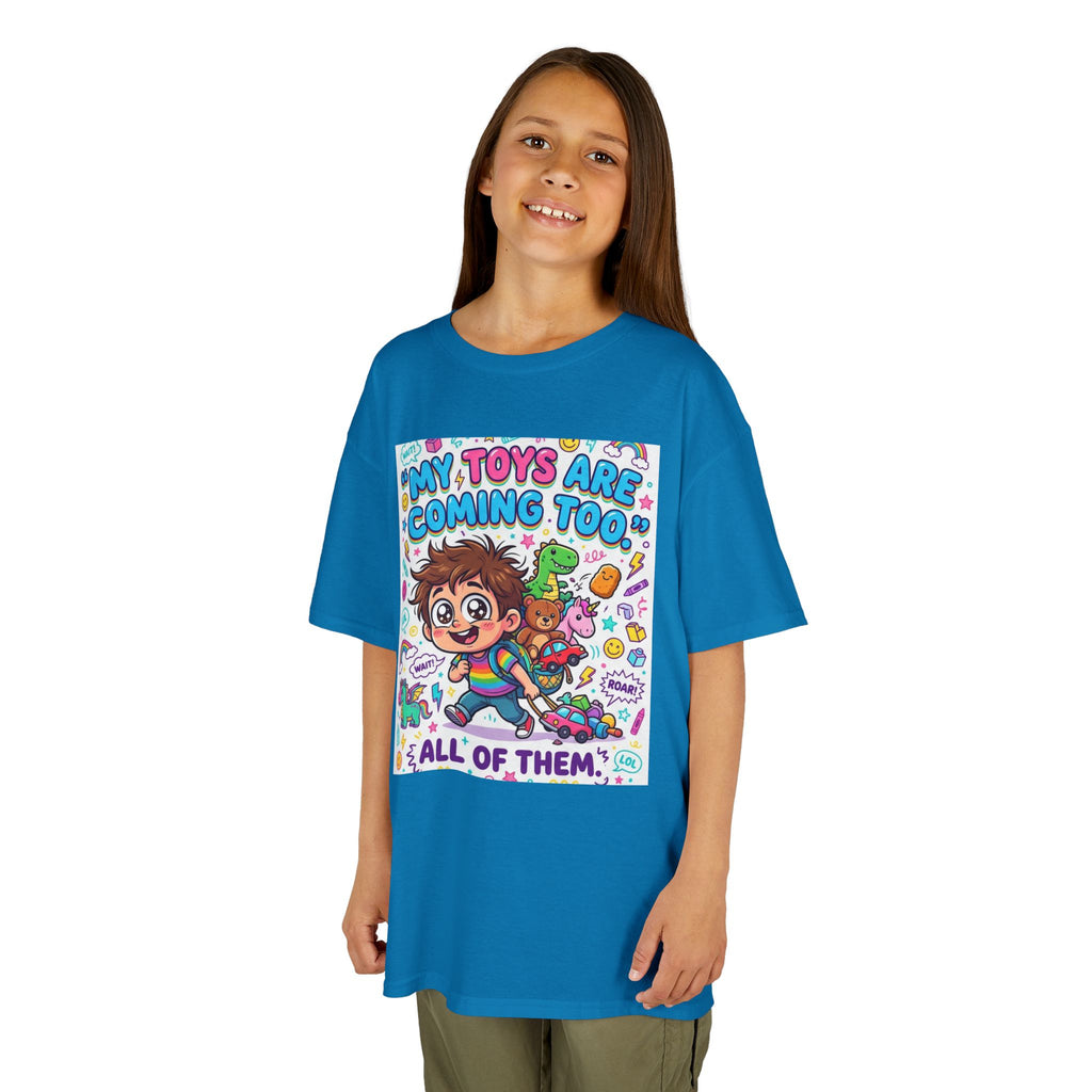 My Toys Are Coming Too Kids T-Shirt | Cute Cartoon Kid, Toys & Dinosaur Design