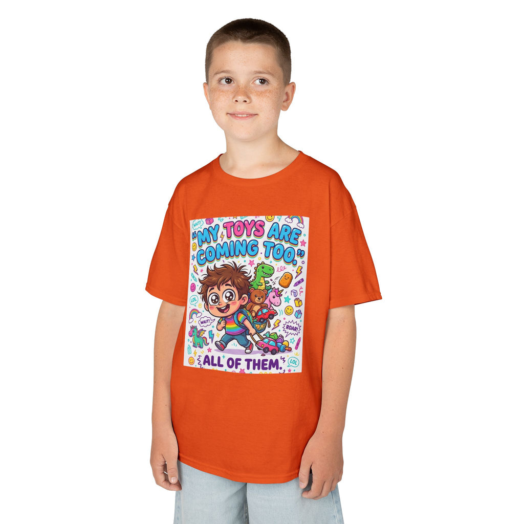 My Toys Are Coming Too Kids T-Shirt | Cute Cartoon Kid, Toys & Dinosaur Design