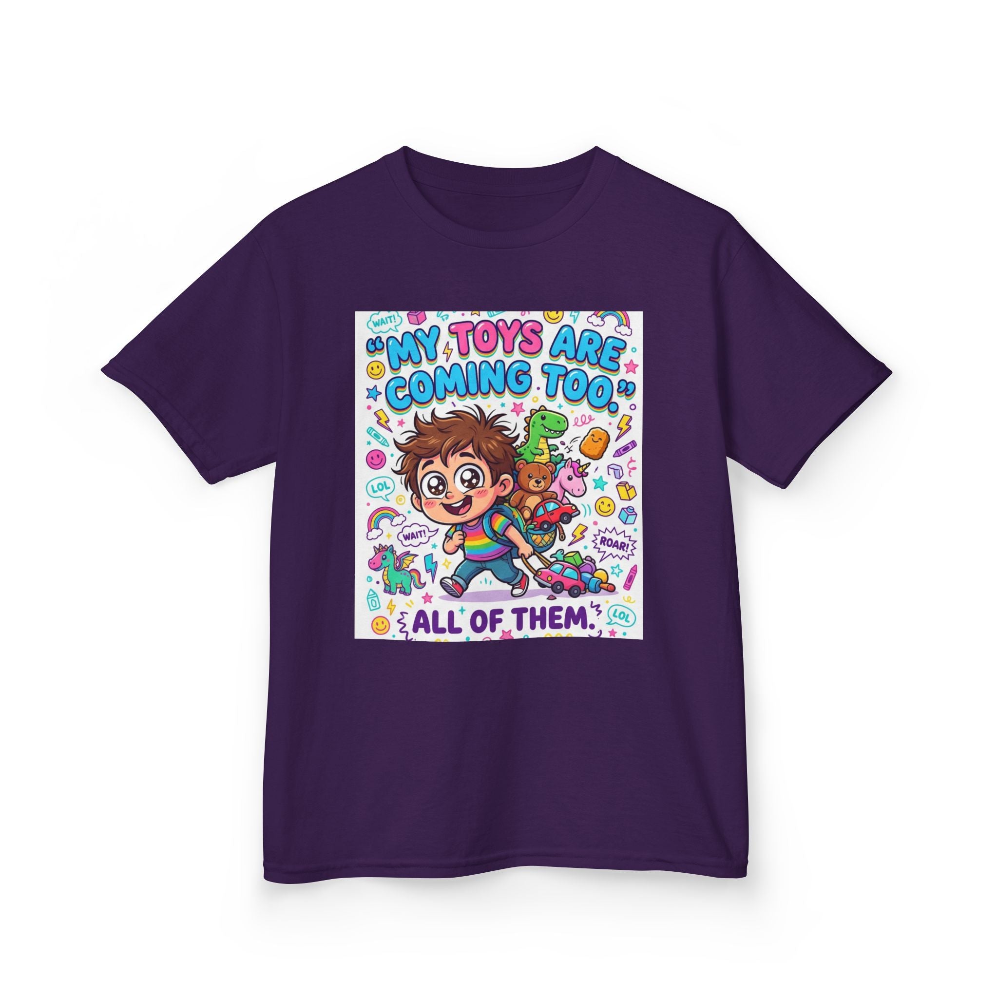 My Toys Are Coming Too Kids T-Shirt | Cute Cartoon Kid, Toys & Dinosaur Design