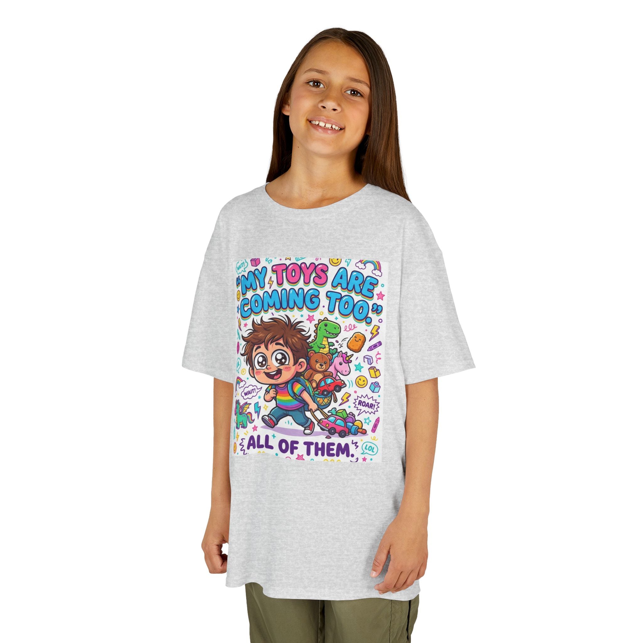 My Toys Are Coming Too Kids T-Shirt | Cute Cartoon Kid, Toys & Dinosaur Design