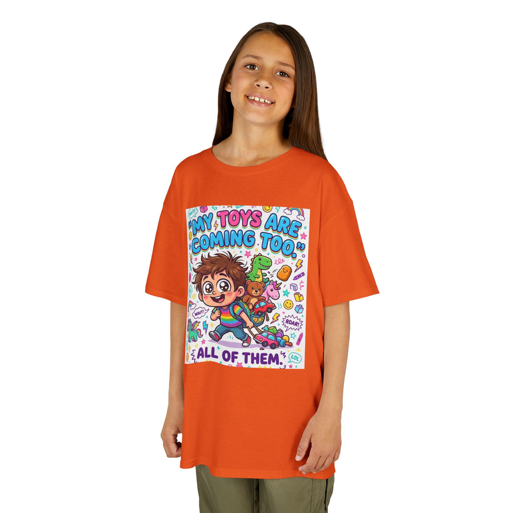 My Toys Are Coming Too Kids T-Shirt | Cute Cartoon Kid, Toys & Dinosaur Design