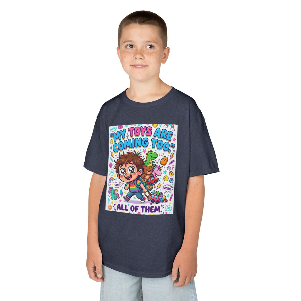 My Toys Are Coming Too Kids T-Shirt | Cute Cartoon Kid, Toys & Dinosaur Design