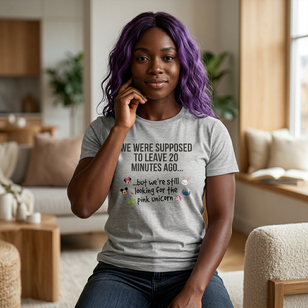 Women's Softstyle Funny Tee - "WE WERE SUPPOSED TO LEAVE 20 MINUTES AGO... but we're still looking for the pink unicorn" - Parent Lifestyles - Chico and Friends