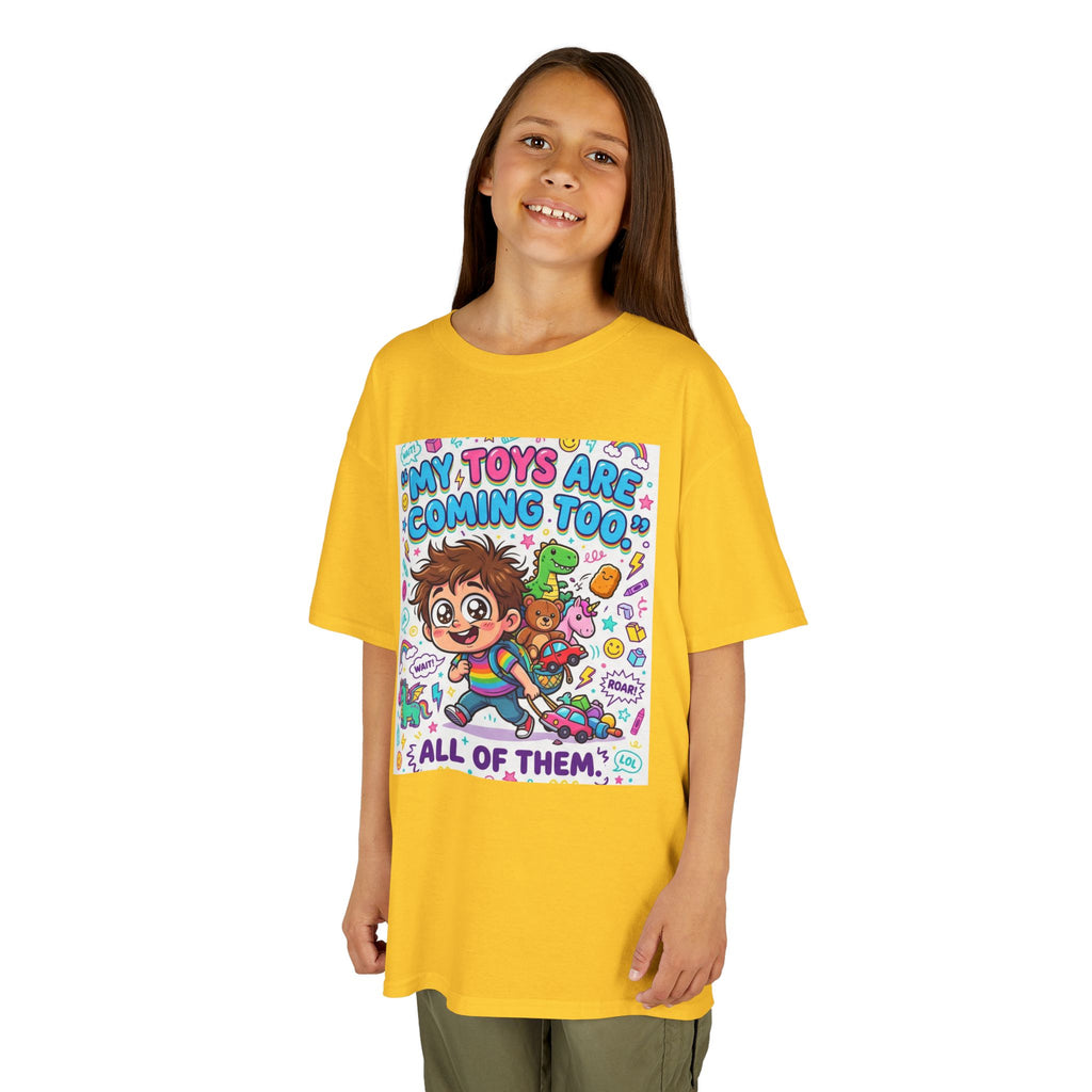 My Toys Are Coming Too Kids T-Shirt | Cute Cartoon Kid, Toys & Dinosaur Design