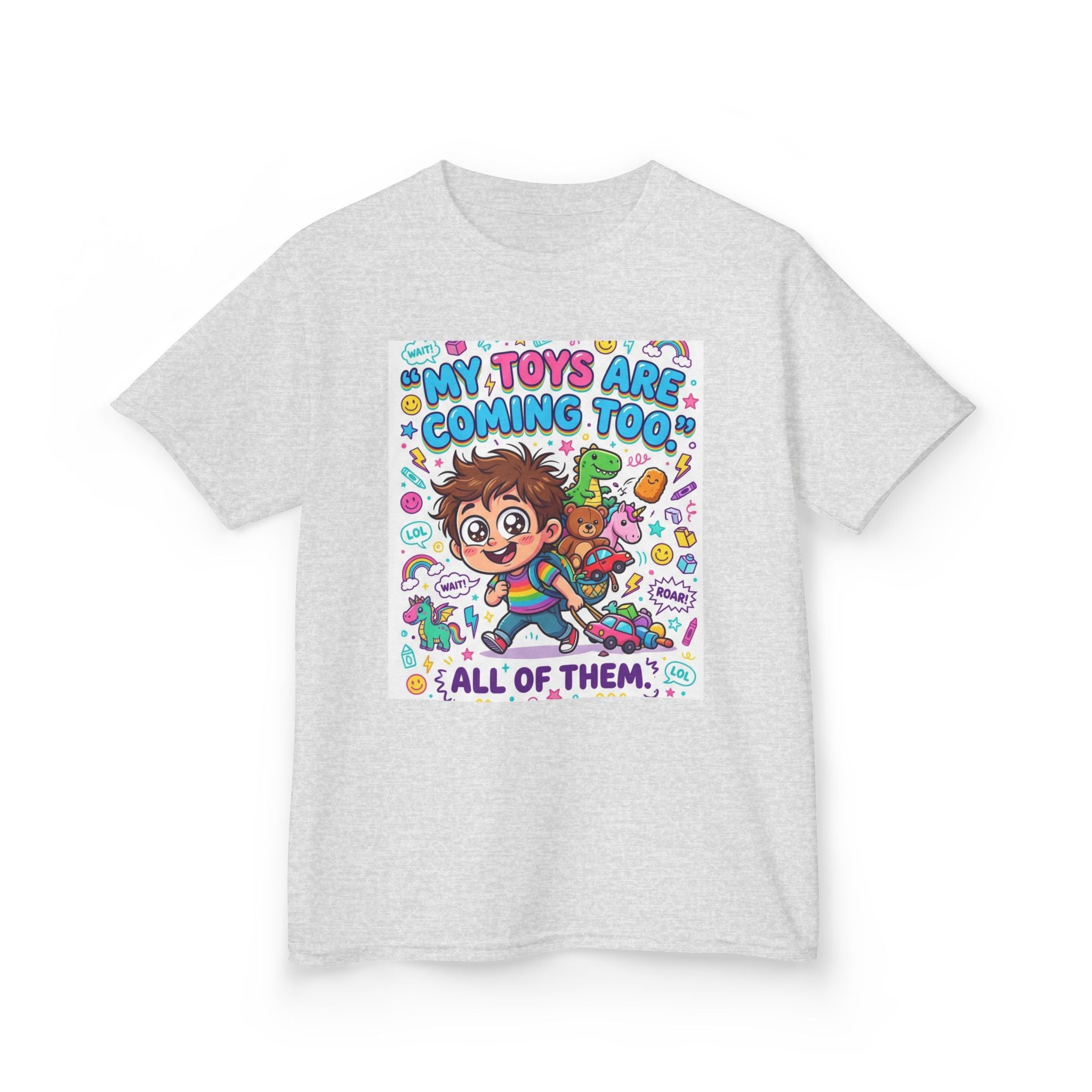 My Toys Are Coming Too Kids T-Shirt | Cute Cartoon Kid, Toys & Dinosaur Design