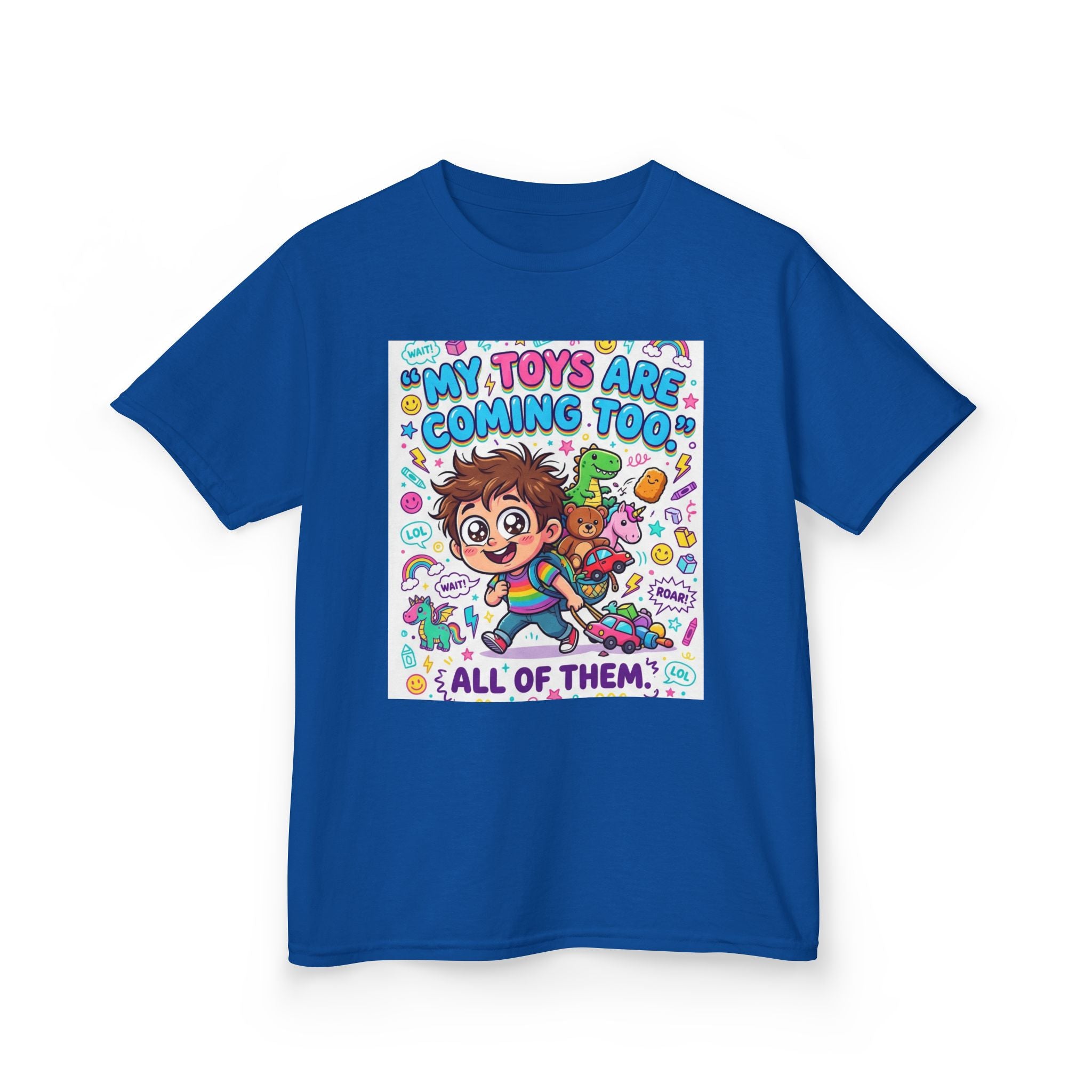 My Toys Are Coming Too Kids T-Shirt | Cute Cartoon Kid, Toys & Dinosaur Design