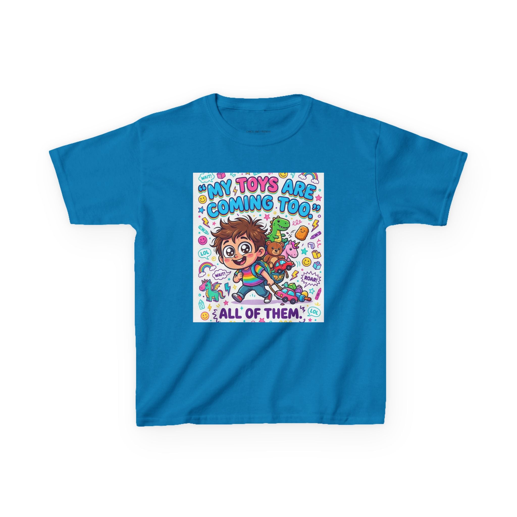 My Toys Are Coming Too Kids T-Shirt | Cute Cartoon Kid, Toys & Dinosaur Design