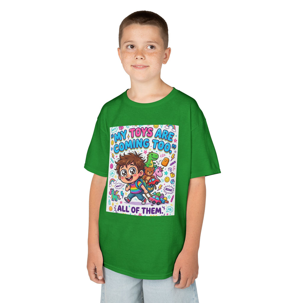 My Toys Are Coming Too Kids T-Shirt | Cute Cartoon Kid, Toys & Dinosaur Design