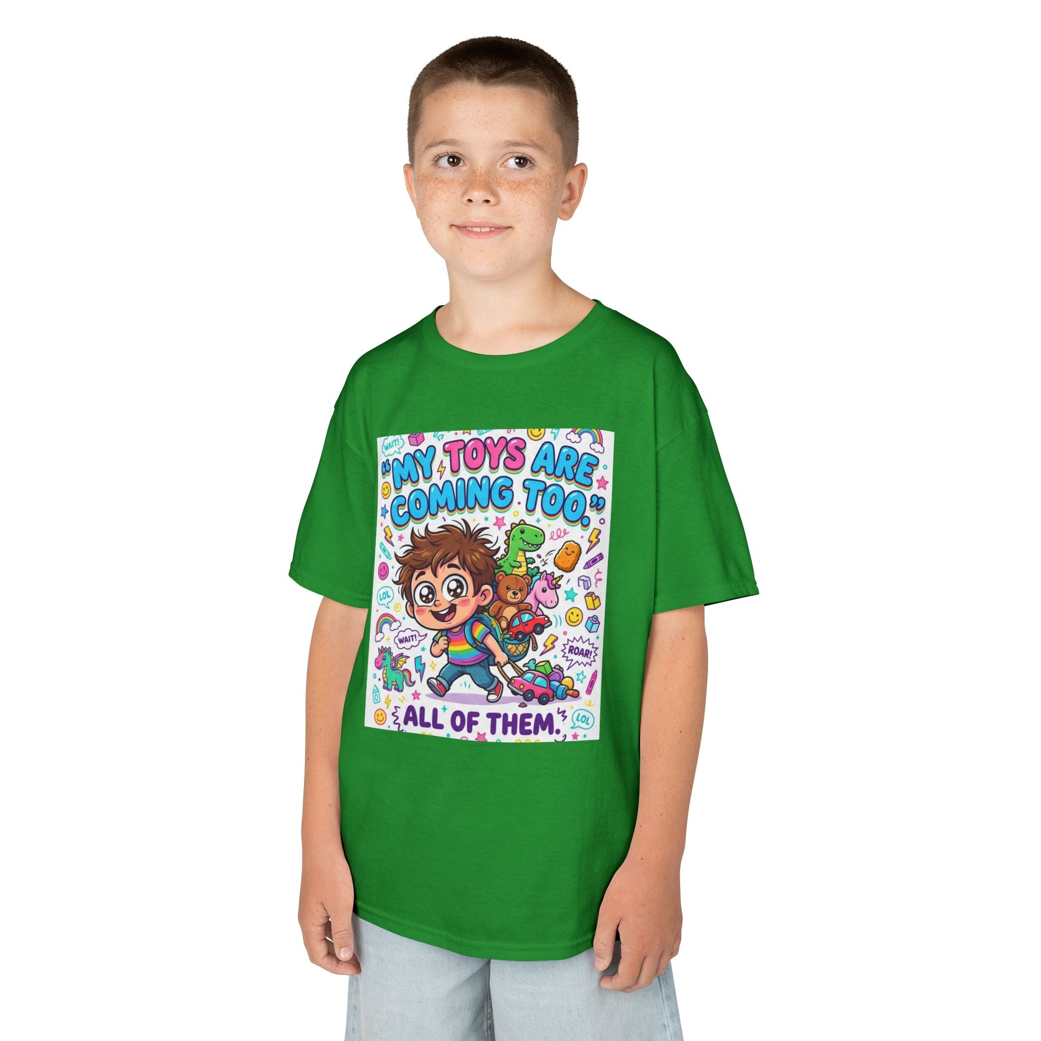 My Toys Are Coming Too Kids T-Shirt | Cute Cartoon Kid, Toys & Dinosaur Design