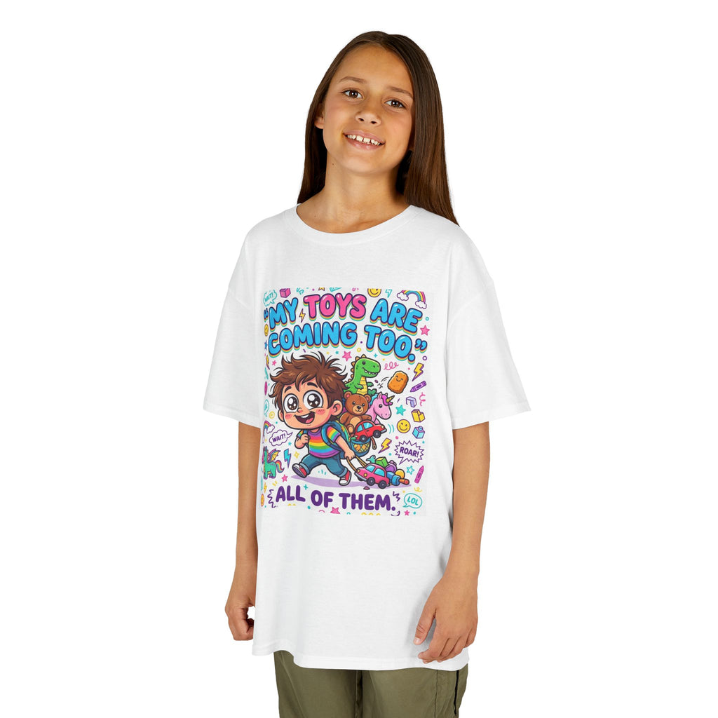 My Toys Are Coming Too Kids T-Shirt | Cute Cartoon Kid, Toys & Dinosaur Design