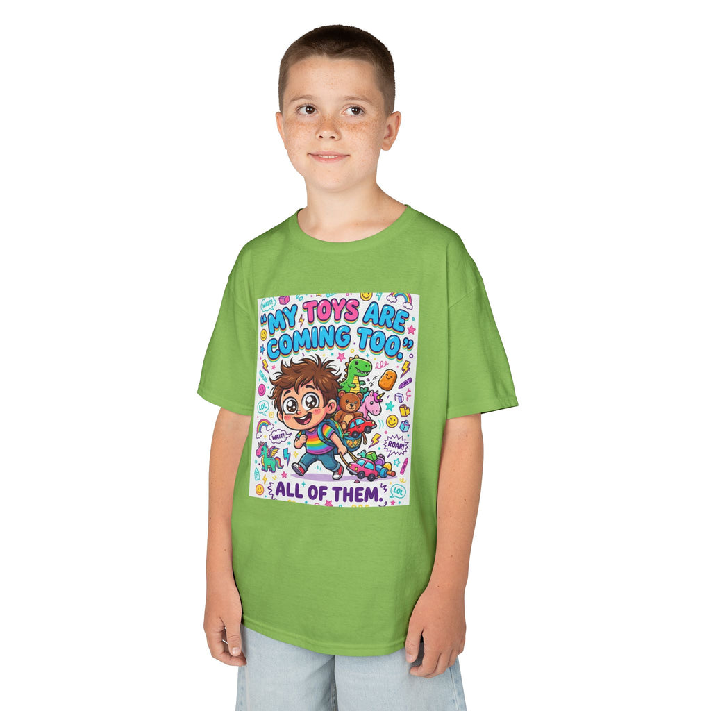 My Toys Are Coming Too Kids T-Shirt | Cute Cartoon Kid, Toys & Dinosaur Design