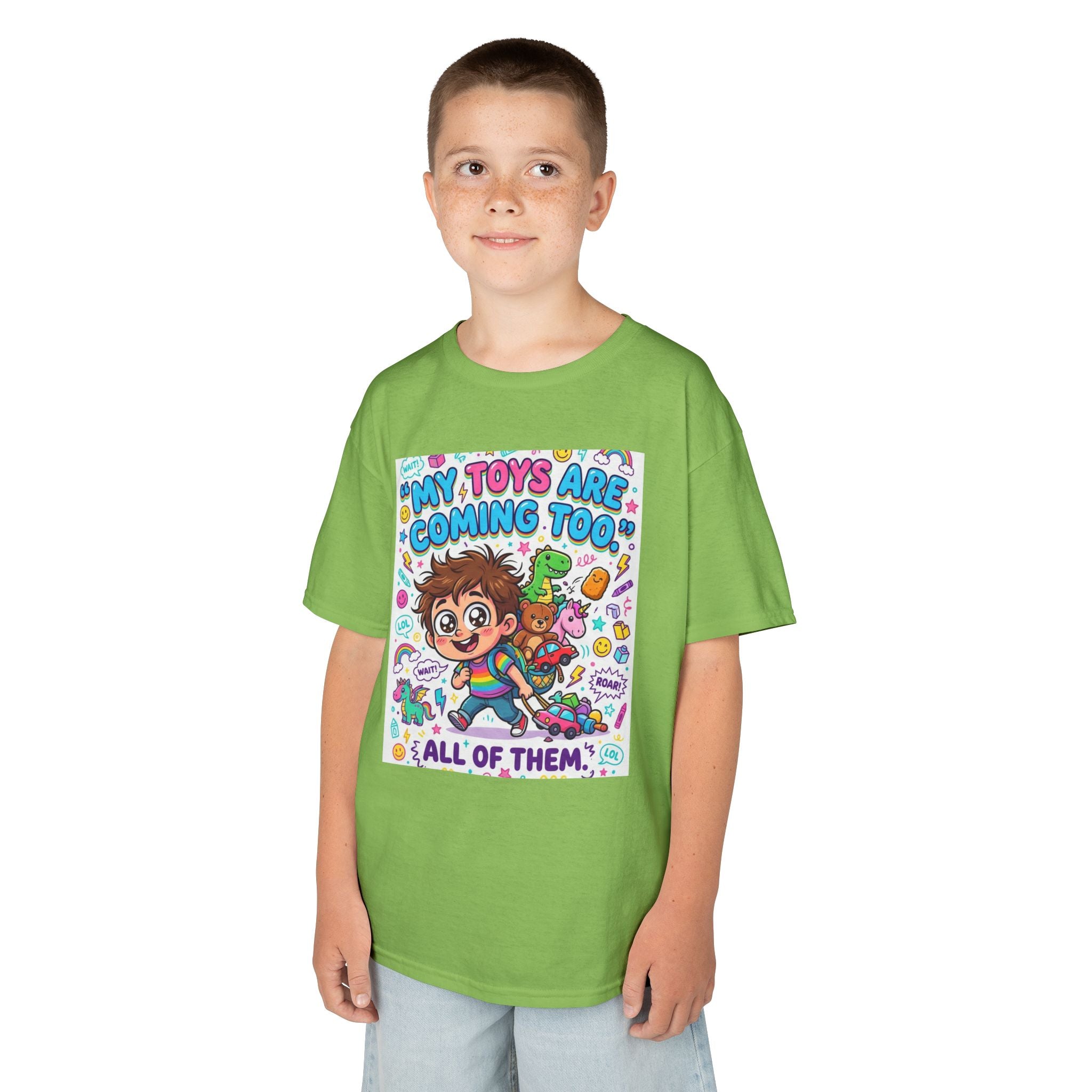 My Toys Are Coming Too Kids T-Shirt | Cute Cartoon Kid, Toys & Dinosaur Design