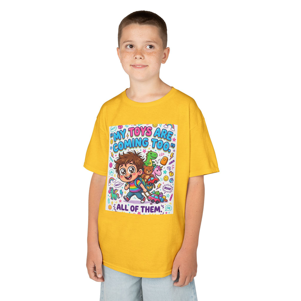 My Toys Are Coming Too Kids T-Shirt | Cute Cartoon Kid, Toys & Dinosaur Design