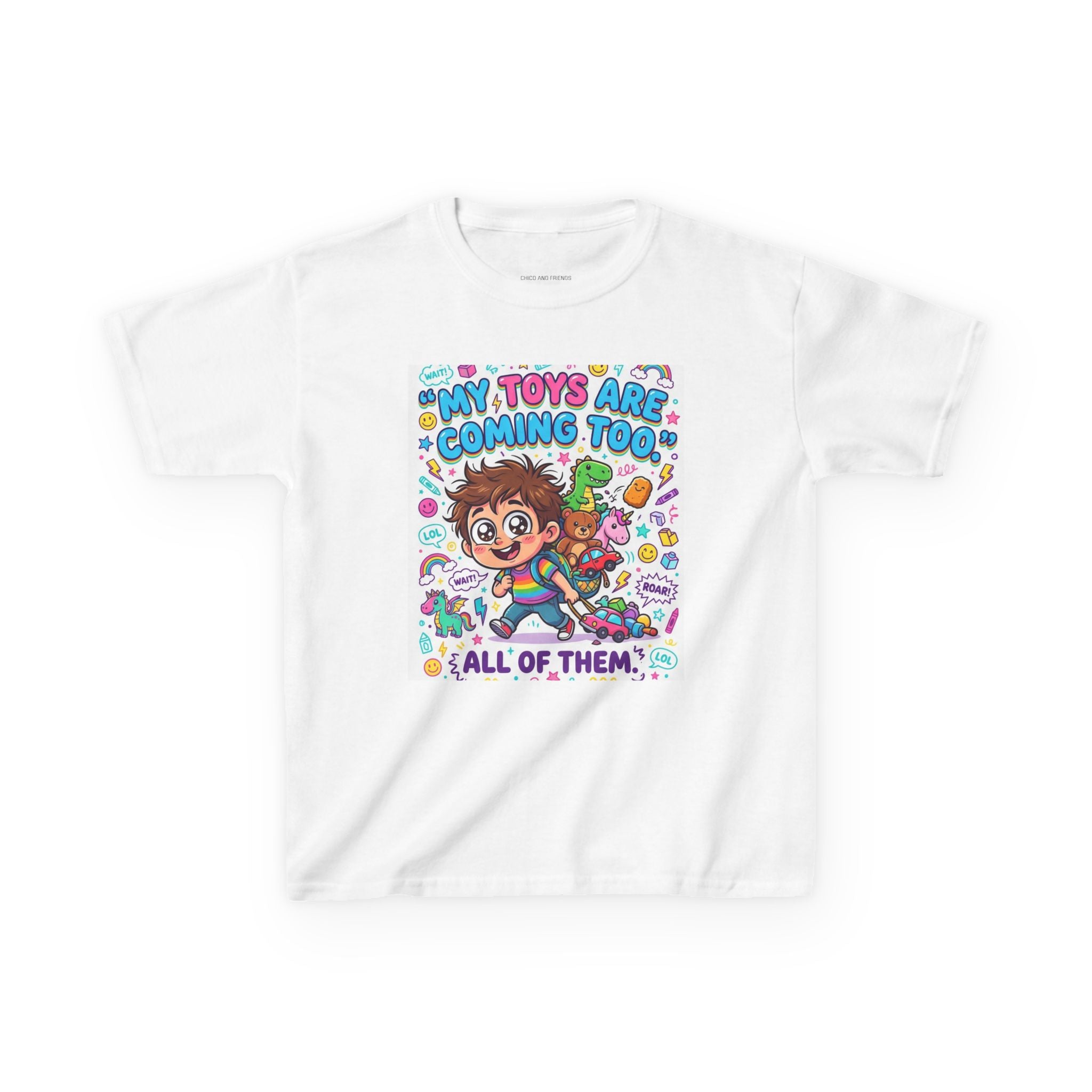 My Toys Are Coming Too Kids T-Shirt | Cute Cartoon Kid, Toys & Dinosaur Design