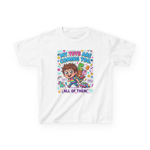 My Toys Are Coming Too Kids T-Shirt | Cute Cartoon Kid, Toys & Dinosaur Design