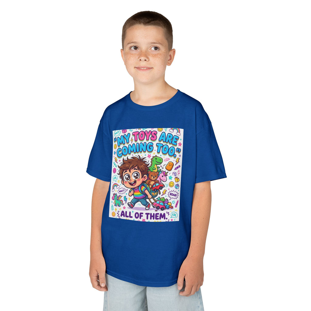 My Toys Are Coming Too Kids T-Shirt | Cute Cartoon Kid, Toys & Dinosaur Design