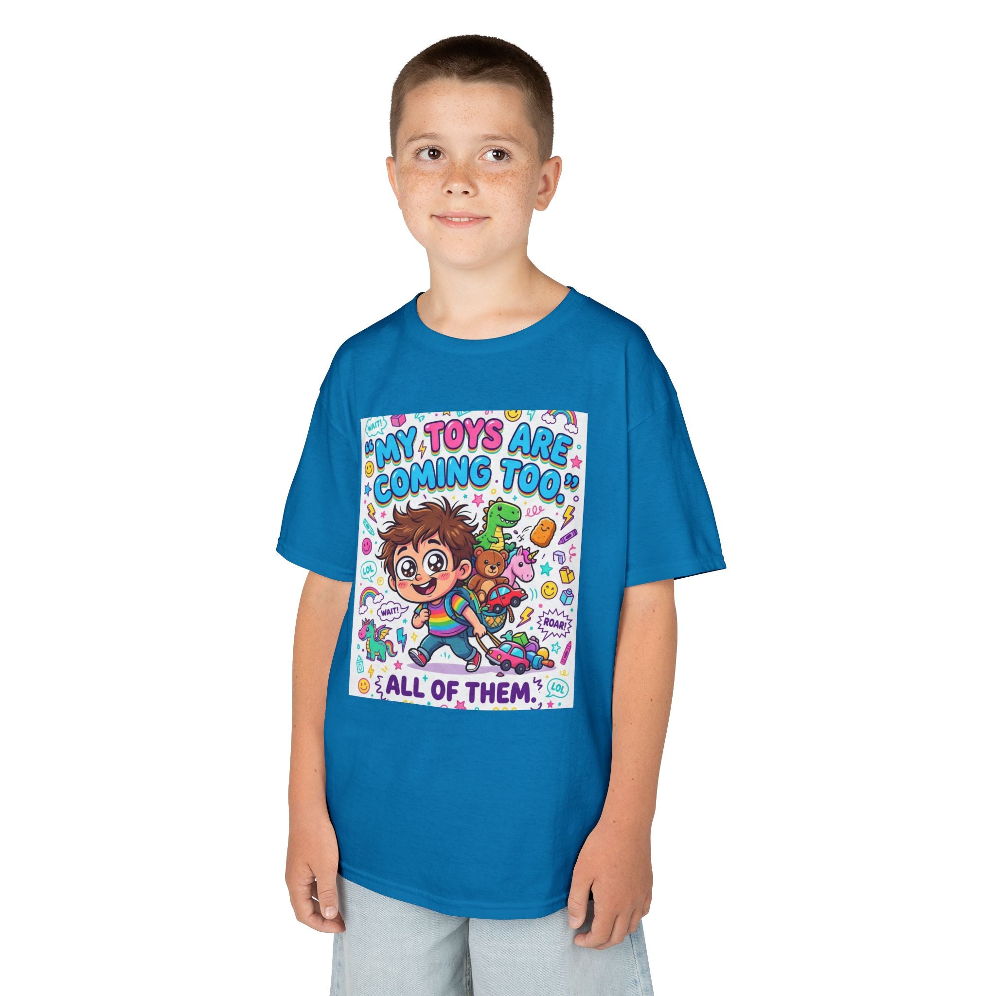 My Toys Are Coming Too Kids T-Shirt | Cute Cartoon Kid, Toys & Dinosaur Design