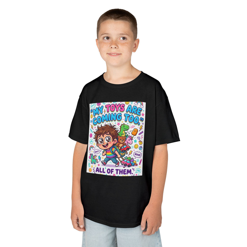 My Toys Are Coming Too Kids T-Shirt | Cute Cartoon Kid, Toys & Dinosaur Design
