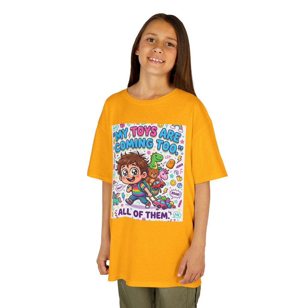 My Toys Are Coming Too Kids T-Shirt | Cute Cartoon Kid, Toys & Dinosaur Design