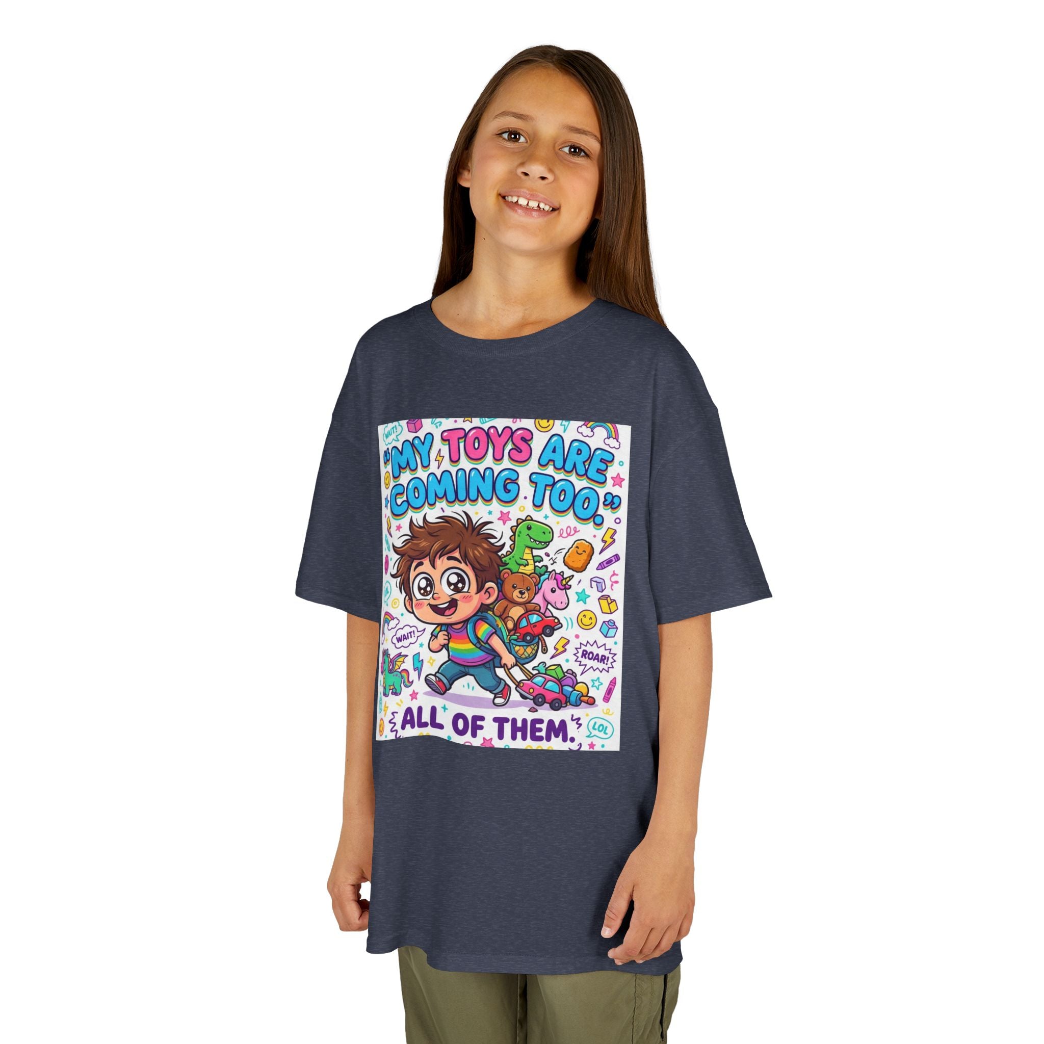 My Toys Are Coming Too Kids T-Shirt | Cute Cartoon Kid, Toys & Dinosaur Design