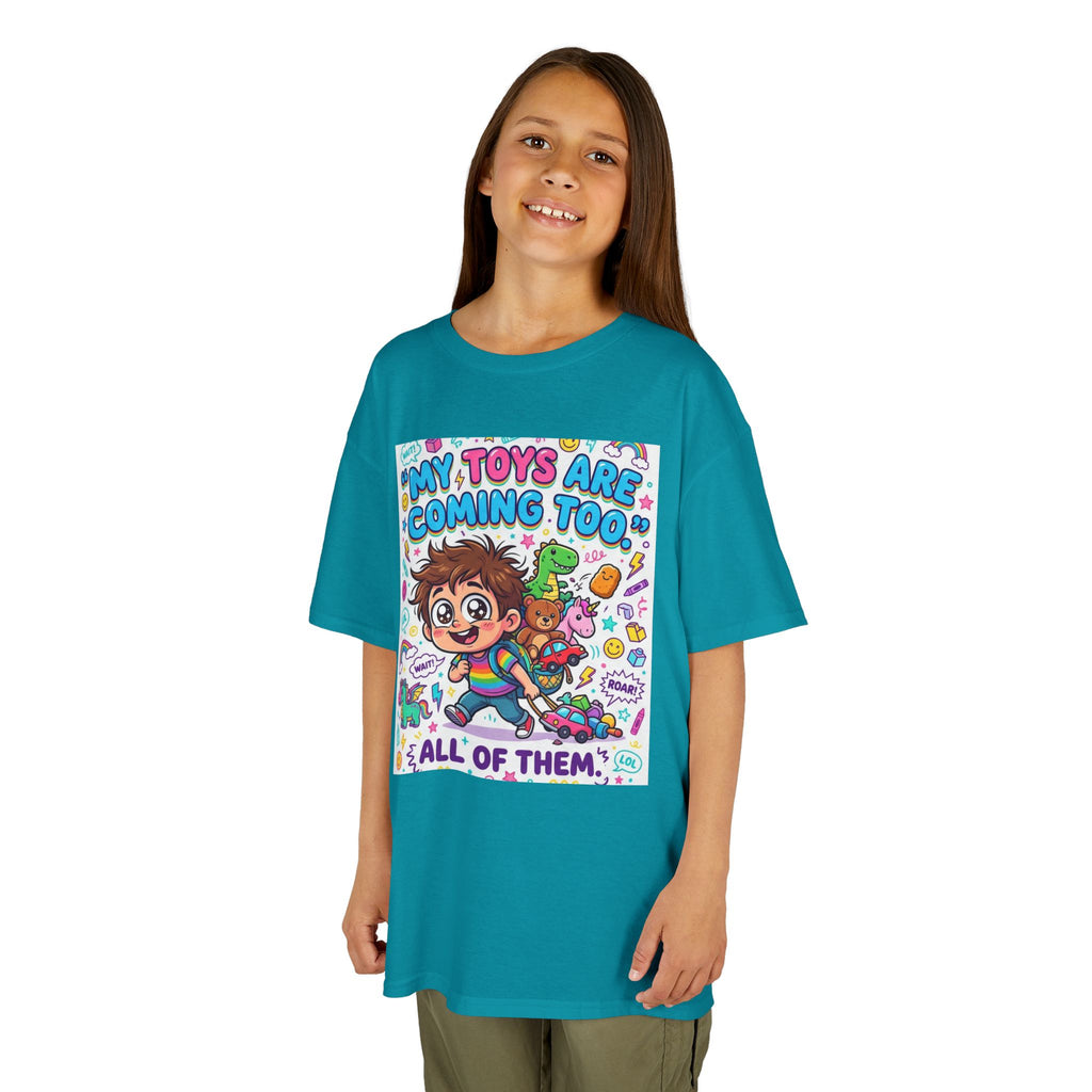 My Toys Are Coming Too Kids T-Shirt | Cute Cartoon Kid, Toys & Dinosaur Design