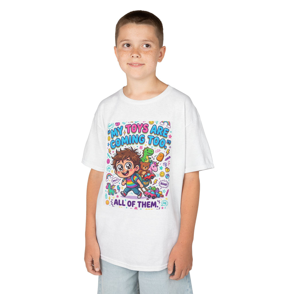 My Toys Are Coming Too Kids T-Shirt | Cute Cartoon Kid, Toys & Dinosaur Design