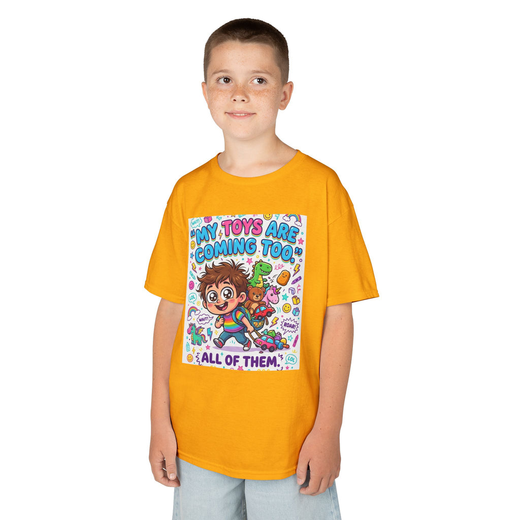 My Toys Are Coming Too Kids T-Shirt | Cute Cartoon Kid, Toys & Dinosaur Design
