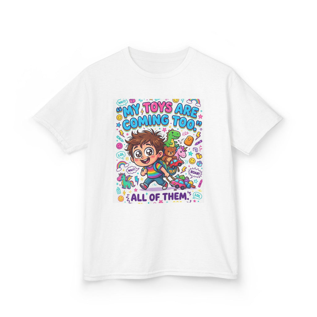 My Toys Are Coming Too Kids T-Shirt | Cute Cartoon Kid, Toys & Dinosaur Design
