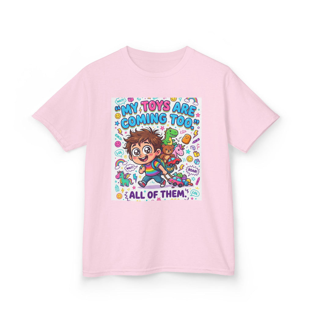 My Toys Are Coming Too Kids T-Shirt | Cute Cartoon Kid, Toys & Dinosaur Design