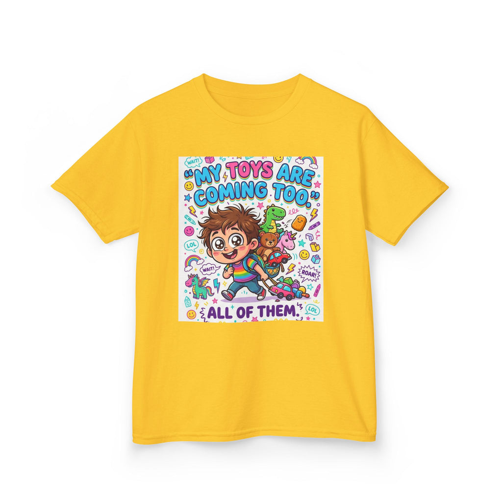 My Toys Are Coming Too Kids T-Shirt | Cute Cartoon Kid, Toys & Dinosaur Design