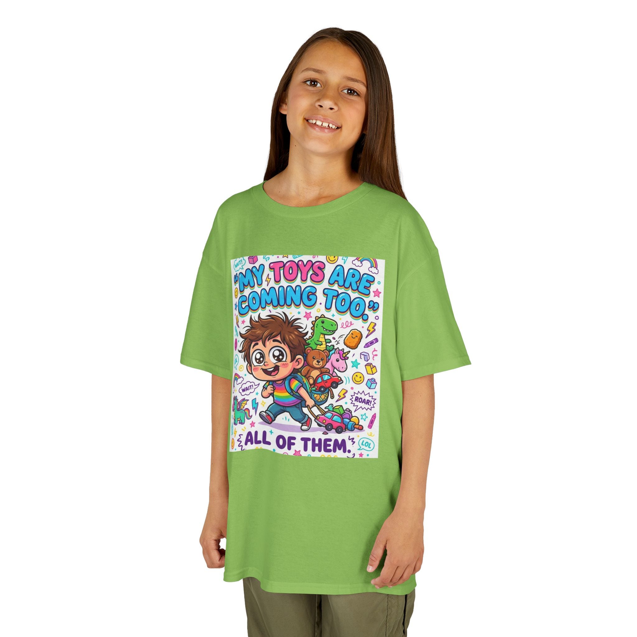 My Toys Are Coming Too Kids T-Shirt | Cute Cartoon Kid, Toys & Dinosaur Design